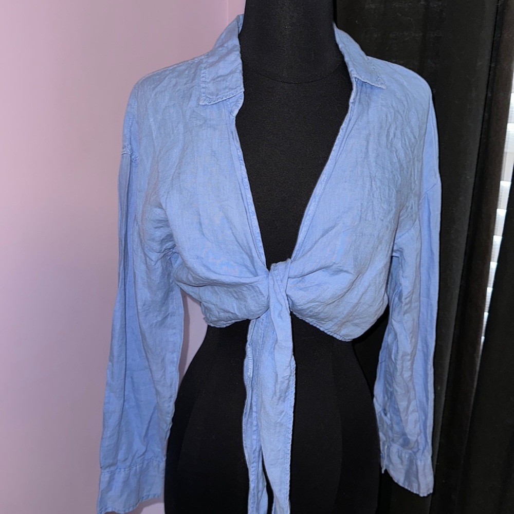 Zara Blue Collar Crop Top